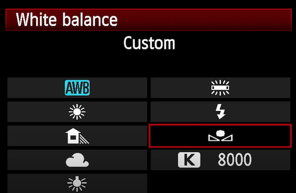 How to select a custom white balance.