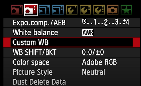 Custom whhite balance parameter.